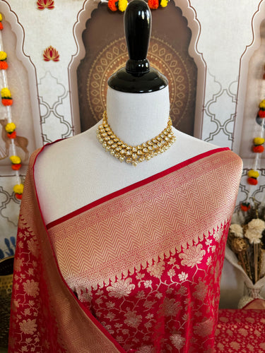 Banarasi Katan Silk Saree | Red | Handwoven | Silk Mark Certified | Ships from California